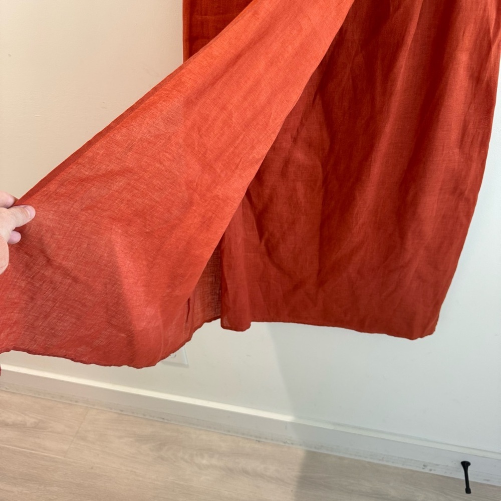 Eileen Fisher Burnt Orange 100% Irish Linen Wrap Maxi Skirt Medium - Picture 3 of 7